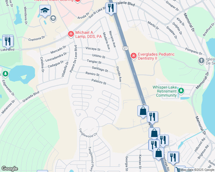 map of restaurants, bars, coffee shops, grocery stores, and more near 2001-2099 Sawgrass Trail in Sebring