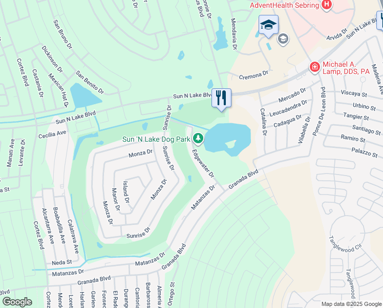 map of restaurants, bars, coffee shops, grocery stores, and more near 3809 Edgewater Drive in Sebring