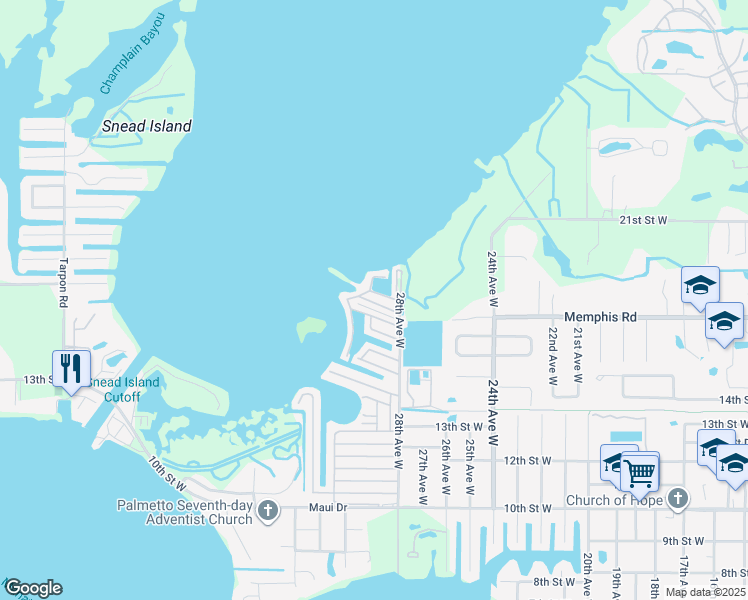 map of restaurants, bars, coffee shops, grocery stores, and more near 341 Terra Ceia Drive in Palmetto