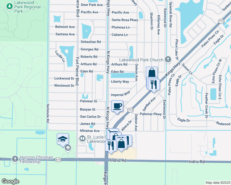 map of restaurants, bars, coffee shops, grocery stores, and more near 168 Imperial Way in Fort Pierce