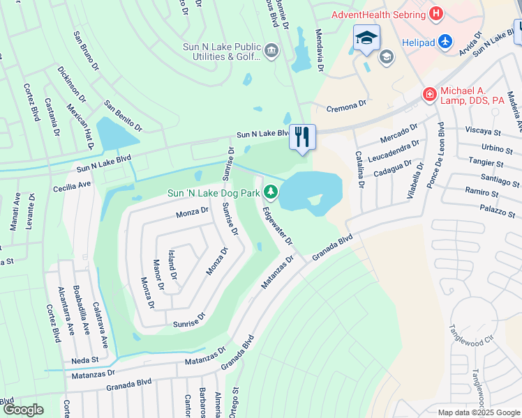 map of restaurants, bars, coffee shops, grocery stores, and more near 3809 Edgewater Dr in Sebring