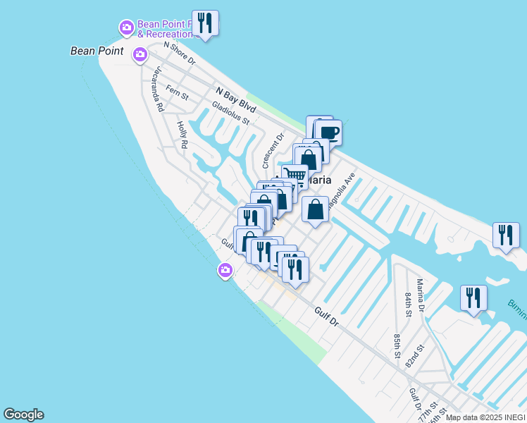 map of restaurants, bars, coffee shops, grocery stores, and more near 106 Los Codros Drive in Anna Maria