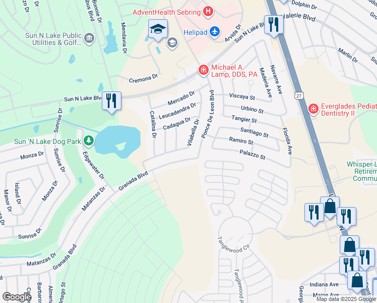 map of restaurants, bars, coffee shops, grocery stores, and more near 3696 Vilabella Dr in Sebring