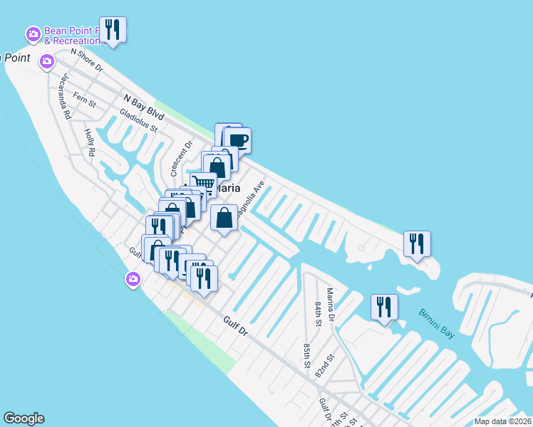 map of restaurants, bars, coffee shops, grocery stores, and more near 514 Loquat Drive in Anna Maria