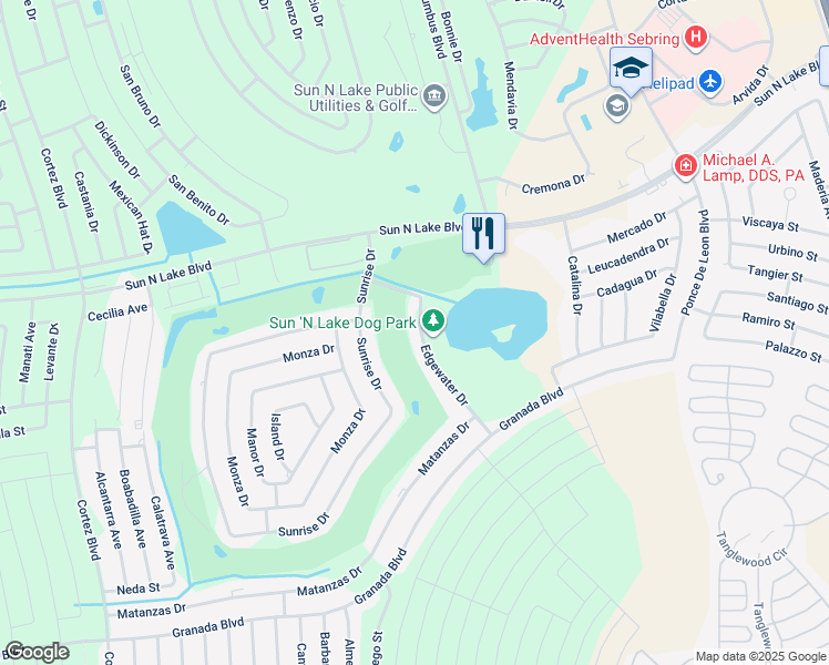 map of restaurants, bars, coffee shops, grocery stores, and more near 3809 Edgewater Drive in Sebring
