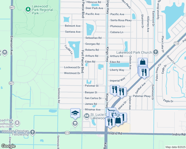 map of restaurants, bars, coffee shops, grocery stores, and more near 5376 Oakland Lake Circle in Fort Pierce