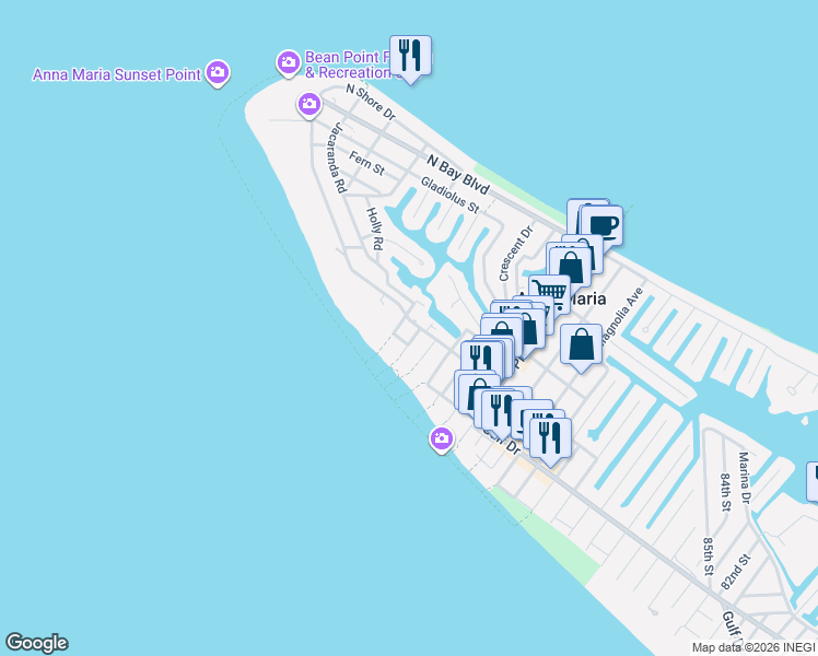 map of restaurants, bars, coffee shops, grocery stores, and more near 105 Tuna in Anna Maria