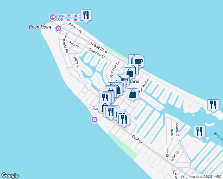 map of restaurants, bars, coffee shops, grocery stores, and more near 106 Los Codros Drive in Anna Maria