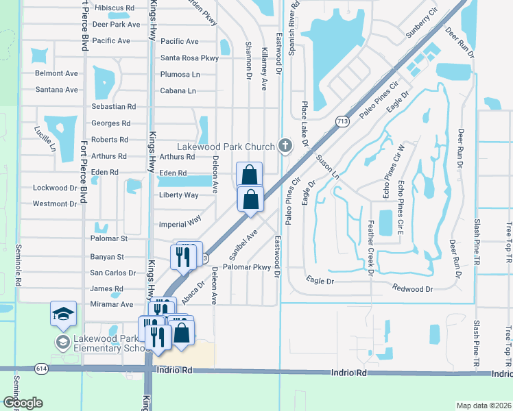 map of restaurants, bars, coffee shops, grocery stores, and more near 5302 Sanibel Avenue in Fort Pierce