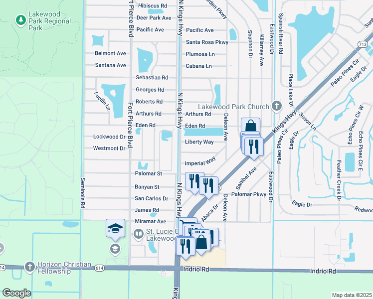 map of restaurants, bars, coffee shops, grocery stores, and more near 168 Imperial Way in Fort Pierce