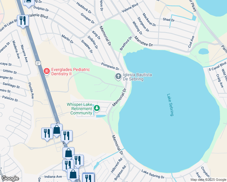 map of restaurants, bars, coffee shops, grocery stores, and more near Hampton Terrace in Highlands County