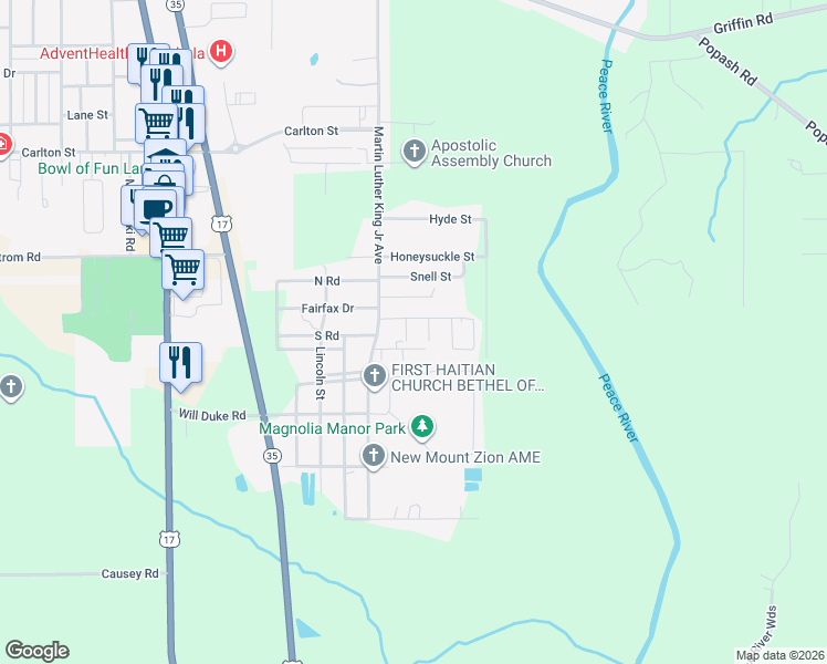 map of restaurants, bars, coffee shops, grocery stores, and more near 651 Sally Place in Wauchula
