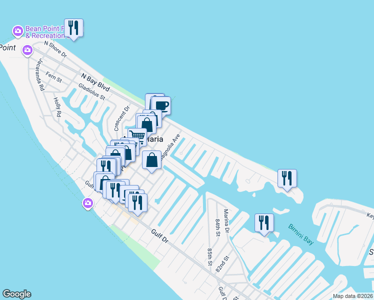 map of restaurants, bars, coffee shops, grocery stores, and more near 526 Villa Rosa Way in Anna Maria