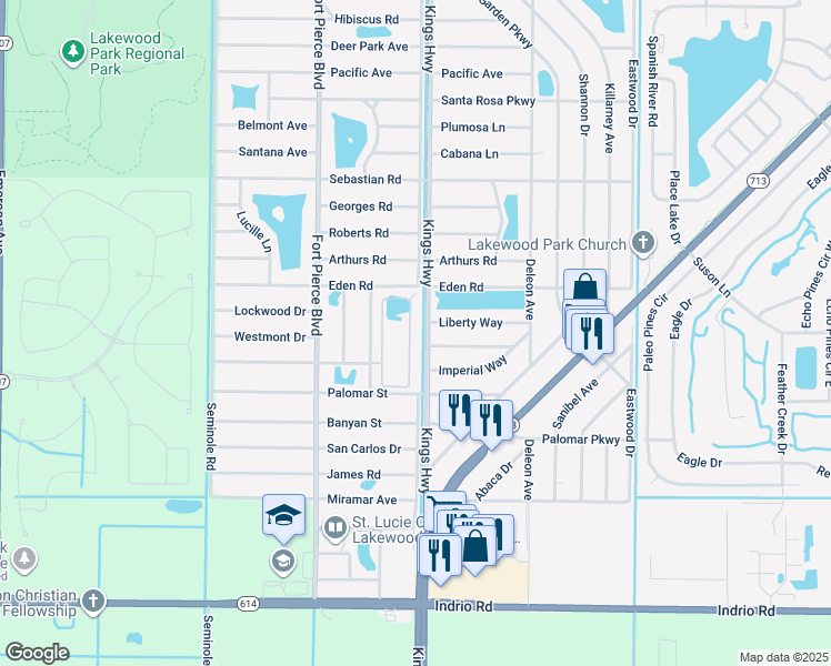 map of restaurants, bars, coffee shops, grocery stores, and more near 5278 Oakland Lake Circle in Fort Pierce