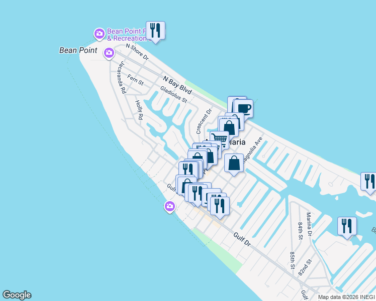 map of restaurants, bars, coffee shops, grocery stores, and more near 122 Hammock Road in Anna Maria