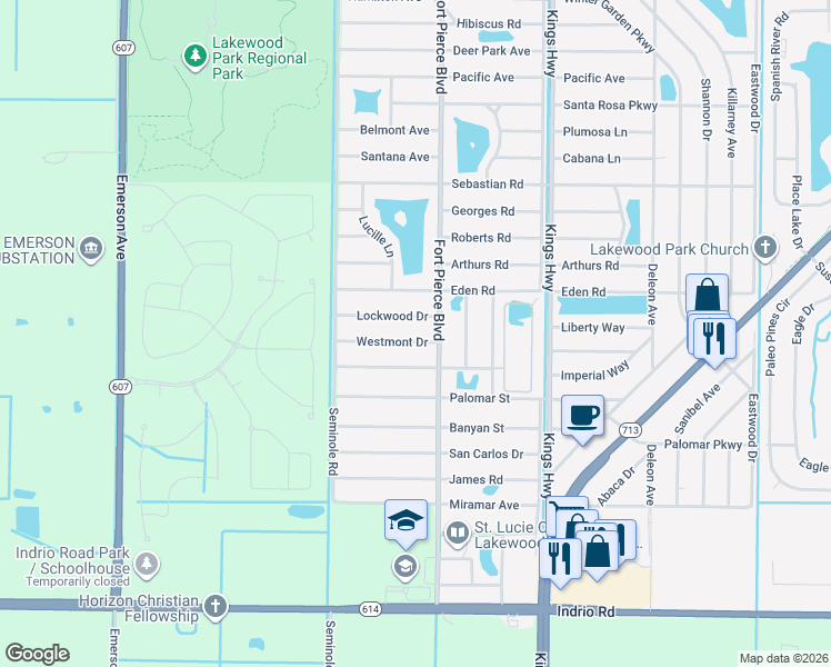 map of restaurants, bars, coffee shops, grocery stores, and more near 7703 Lockwood Drive in Fort Pierce