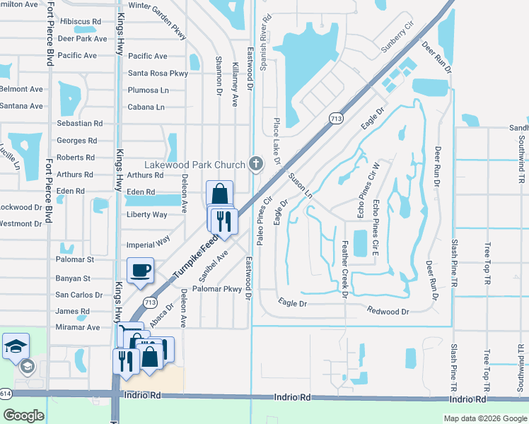 map of restaurants, bars, coffee shops, grocery stores, and more near 5306 Paleo Pines Circle in Fort Pierce