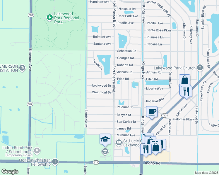 map of restaurants, bars, coffee shops, grocery stores, and more near 7703 Lockwood Drive in Fort Pierce