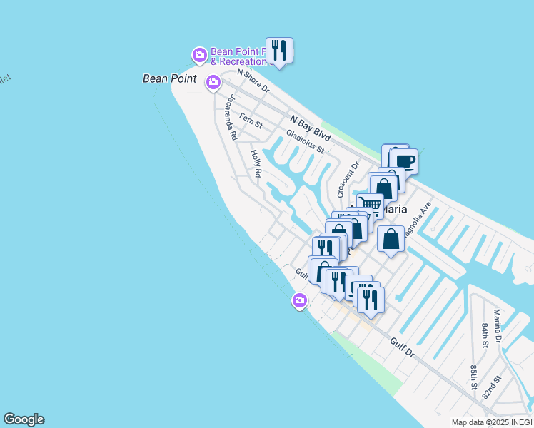 map of restaurants, bars, coffee shops, grocery stores, and more near 703 North Shore Drive in Anna Maria