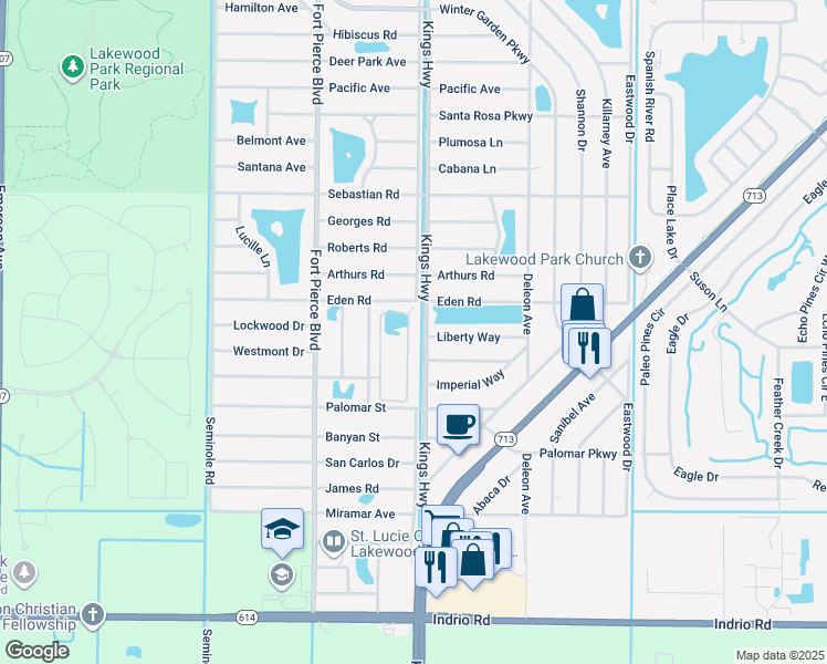 map of restaurants, bars, coffee shops, grocery stores, and more near 5278 Oakland Lake Circle in Fort Pierce