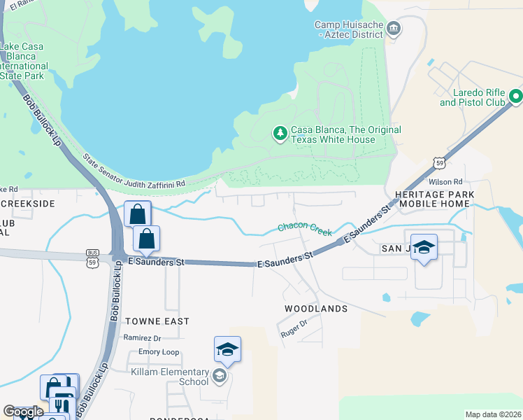 map of restaurants, bars, coffee shops, grocery stores, and more near 4717 Rocky Ledge Loop in Laredo