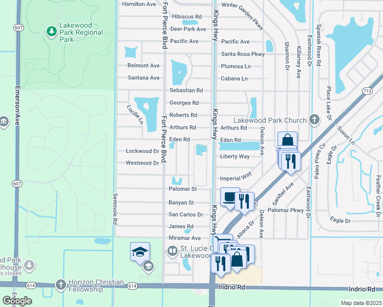 map of restaurants, bars, coffee shops, grocery stores, and more near 5344 Oakland Lake Circle in Fort Pierce
