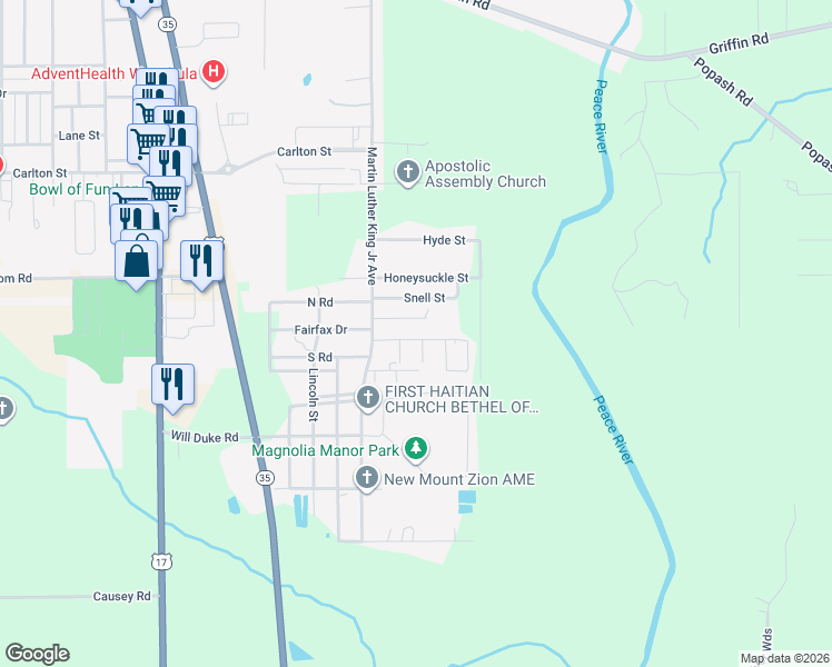 map of restaurants, bars, coffee shops, grocery stores, and more near 651 Sally Pl in Wauchula