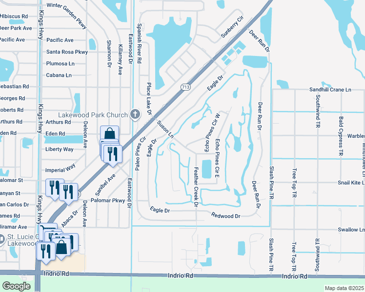 map of restaurants, bars, coffee shops, grocery stores, and more near 5350 Suson Lane in Fort Pierce