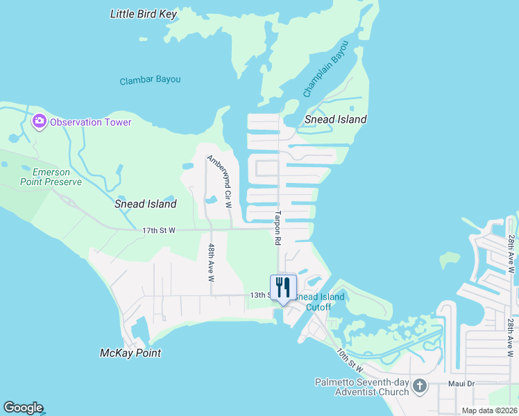 map of restaurants, bars, coffee shops, grocery stores, and more near 4418 Pinfish Lane in Palmetto