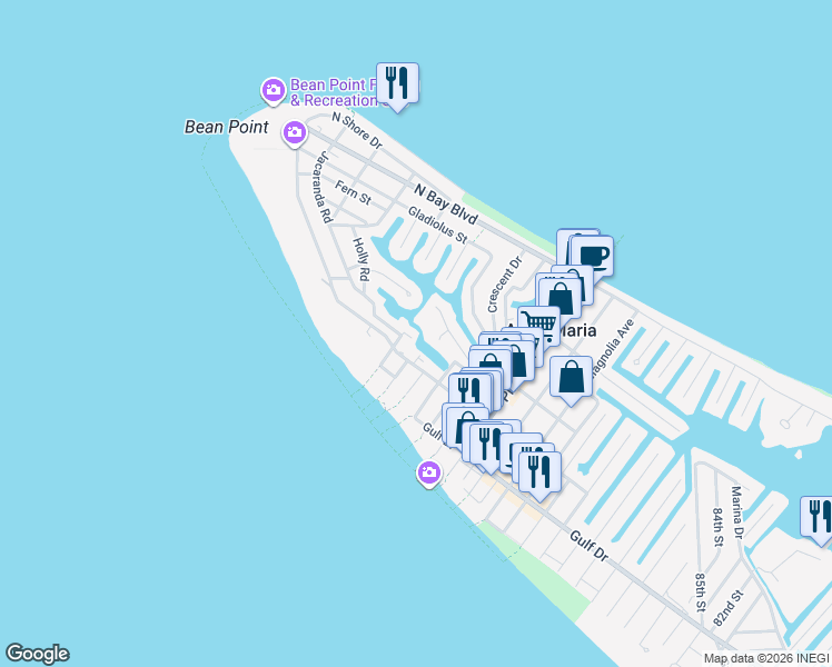 map of restaurants, bars, coffee shops, grocery stores, and more near 604 Jacaranda Road in Anna Maria