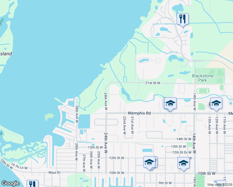 map of restaurants, bars, coffee shops, grocery stores, and more near 1914 24th Avenue West in Palmetto