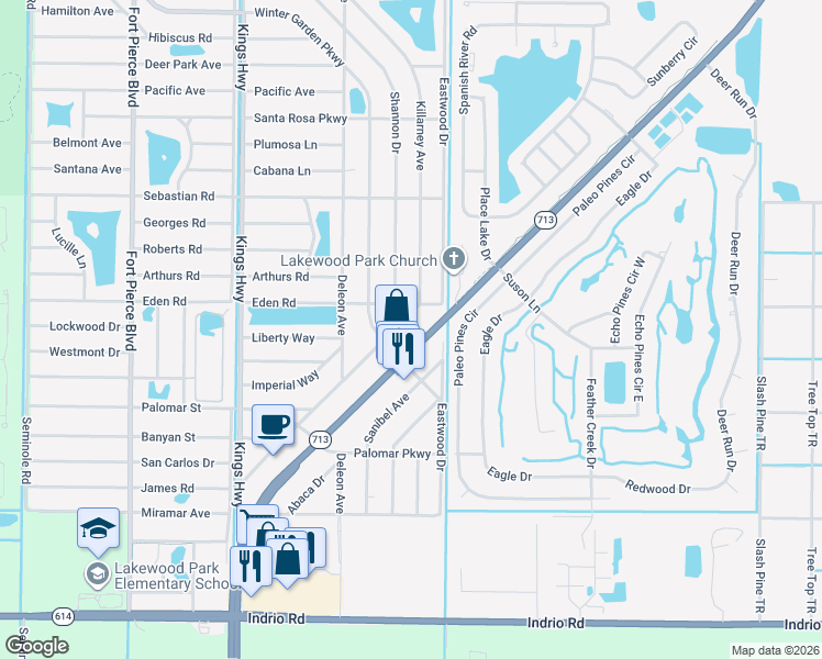 map of restaurants, bars, coffee shops, grocery stores, and more near 5345 Turnpike Feeder Road in Fort Pierce