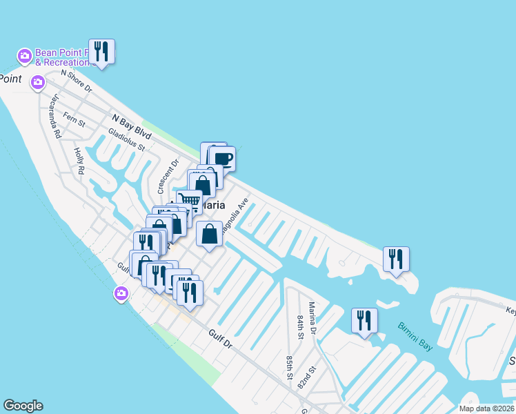 map of restaurants, bars, coffee shops, grocery stores, and more near 526 Villa Rosa Way in Anna Maria