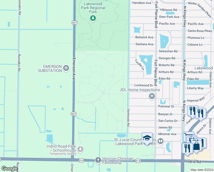 map of restaurants, bars, coffee shops, grocery stores, and more near Waterstone Boulevard in St. Lucie County