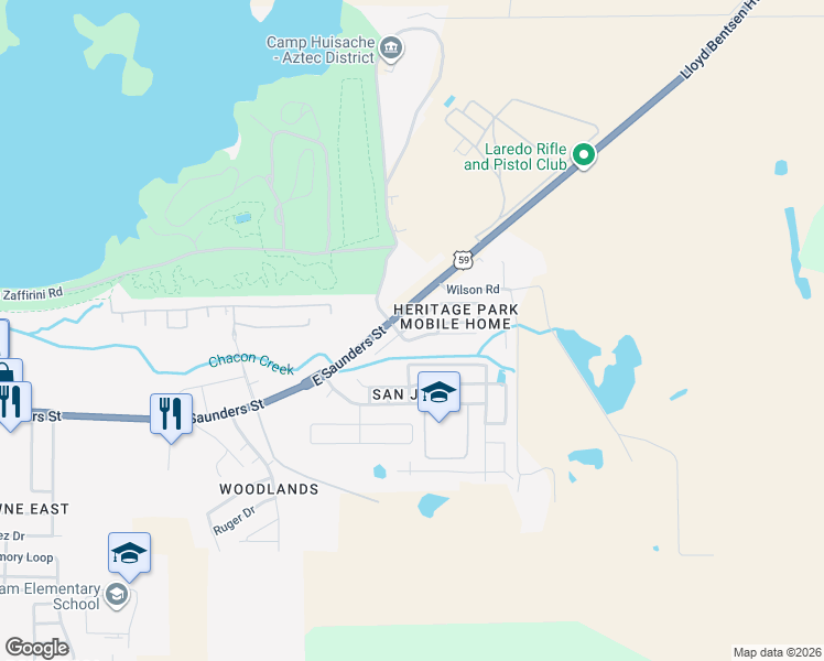 map of restaurants, bars, coffee shops, grocery stores, and more near 705 Independence Drive in Laredo