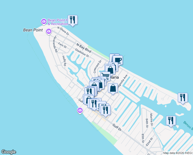 map of restaurants, bars, coffee shops, grocery stores, and more near 130 Crescent Avenue in Anna Maria
