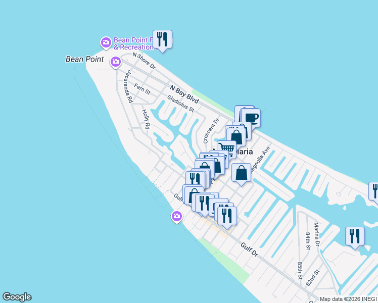 map of restaurants, bars, coffee shops, grocery stores, and more near 122 Hammock Road in Anna Maria