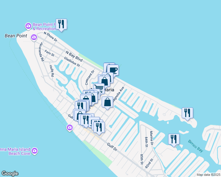 map of restaurants, bars, coffee shops, grocery stores, and more near 508 Spring Avenue in Anna Maria