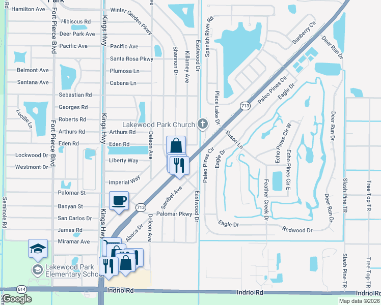 map of restaurants, bars, coffee shops, grocery stores, and more near 5345 Turnpike Feeder Road in Fort Pierce