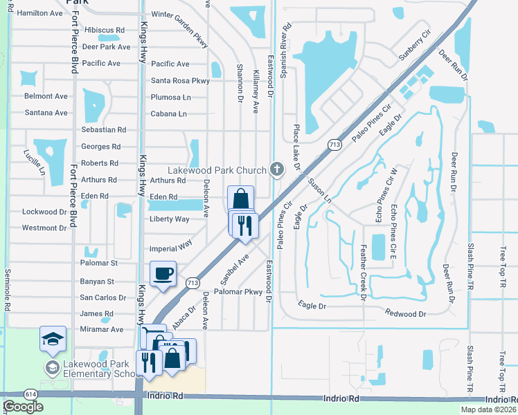 map of restaurants, bars, coffee shops, grocery stores, and more near 5345 Turnpike Feeder Road in Fort Pierce