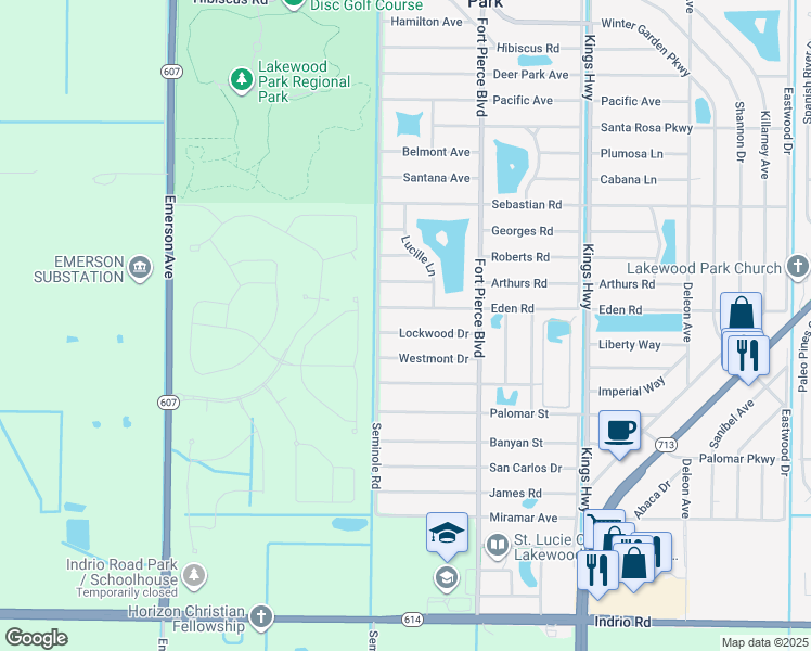 map of restaurants, bars, coffee shops, grocery stores, and more near 8003 Lockwood Drive in Fort Pierce