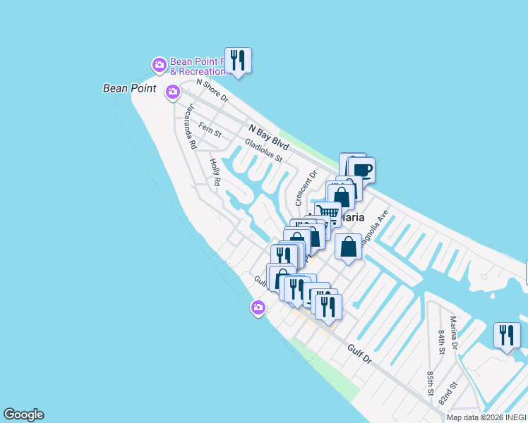 map of restaurants, bars, coffee shops, grocery stores, and more near 604 Jacaranda Road in Anna Maria