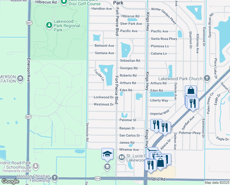 map of restaurants, bars, coffee shops, grocery stores, and more near 7703 Lockwood Drive in Fort Pierce