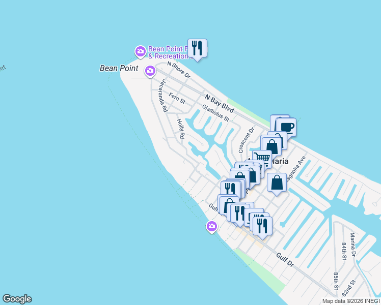 map of restaurants, bars, coffee shops, grocery stores, and more near 722 Jacaranda Road in Anna Maria