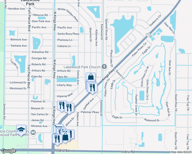 map of restaurants, bars, coffee shops, grocery stores, and more near 5401 Killarney Avenue in Fort Pierce