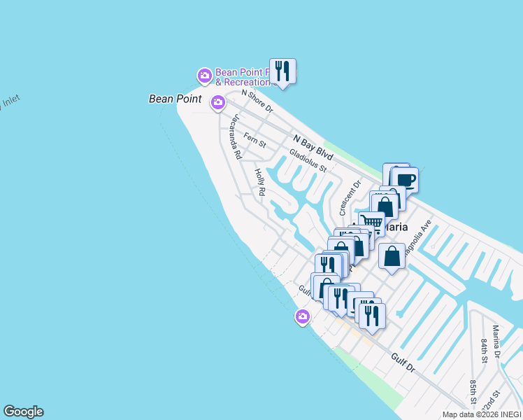 map of restaurants, bars, coffee shops, grocery stores, and more near 722 Jacaranda Road in Anna Maria
