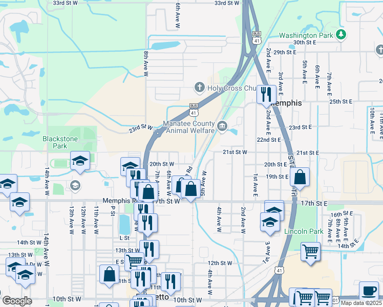 map of restaurants, bars, coffee shops, grocery stores, and more near 2003 Bayshore Road in Palmetto