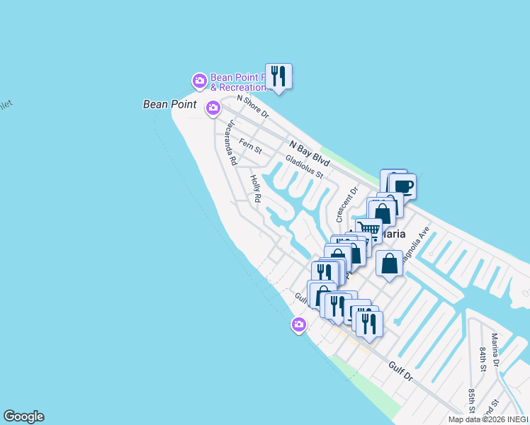 map of restaurants, bars, coffee shops, grocery stores, and more near 722 Jacaranda Road in Anna Maria