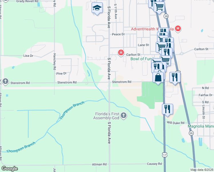 map of restaurants, bars, coffee shops, grocery stores, and more near 715 Stenstrom Road in Wauchula