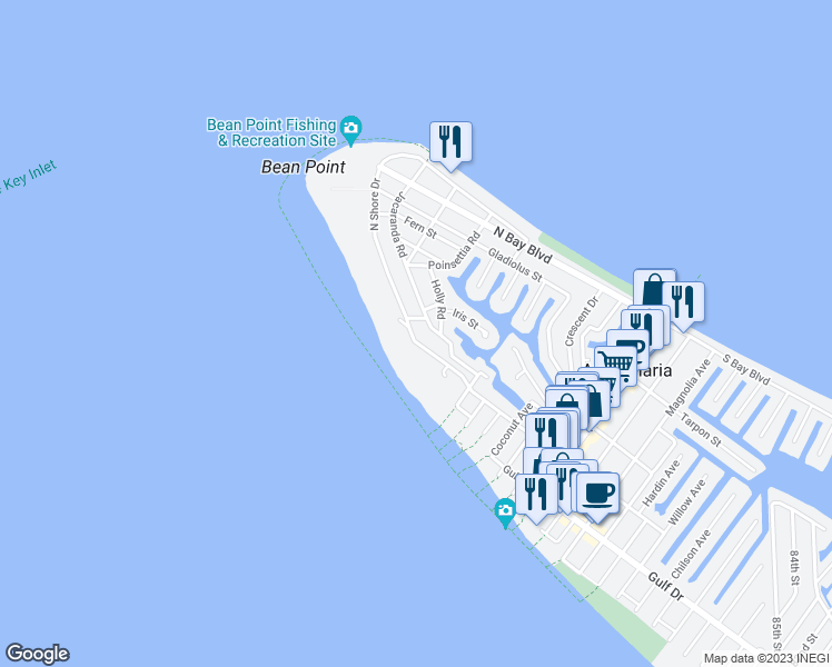 map of restaurants, bars, coffee shops, grocery stores, and more near 738 North Shore Drive in Anna Maria